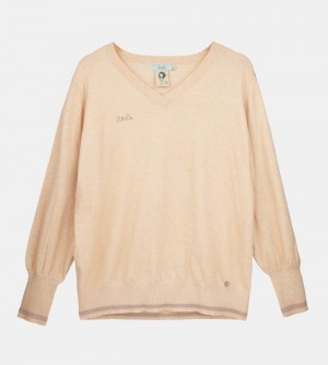 Női Anekke Beige Shoen V-neck Sweater Pulóverek | ZYVQGB-154