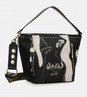 Női Anekke Nature Shodo Medium Black Handbag Kézitáska | KLCHAT-085
