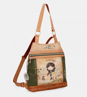 Női Anekke Peace & Love Camel Anti-theft Backpack Válltáskák | HKVJLG-605