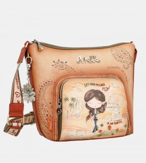 Női Anekke Peace & Love Camel Large Crossbody Bag Crossbody Táska | HNWKDL-158