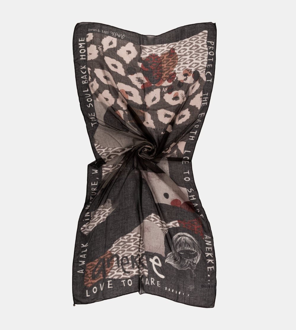 Női Anekke Amazonia Black Printed Scarf Sál | HBLVGT-506