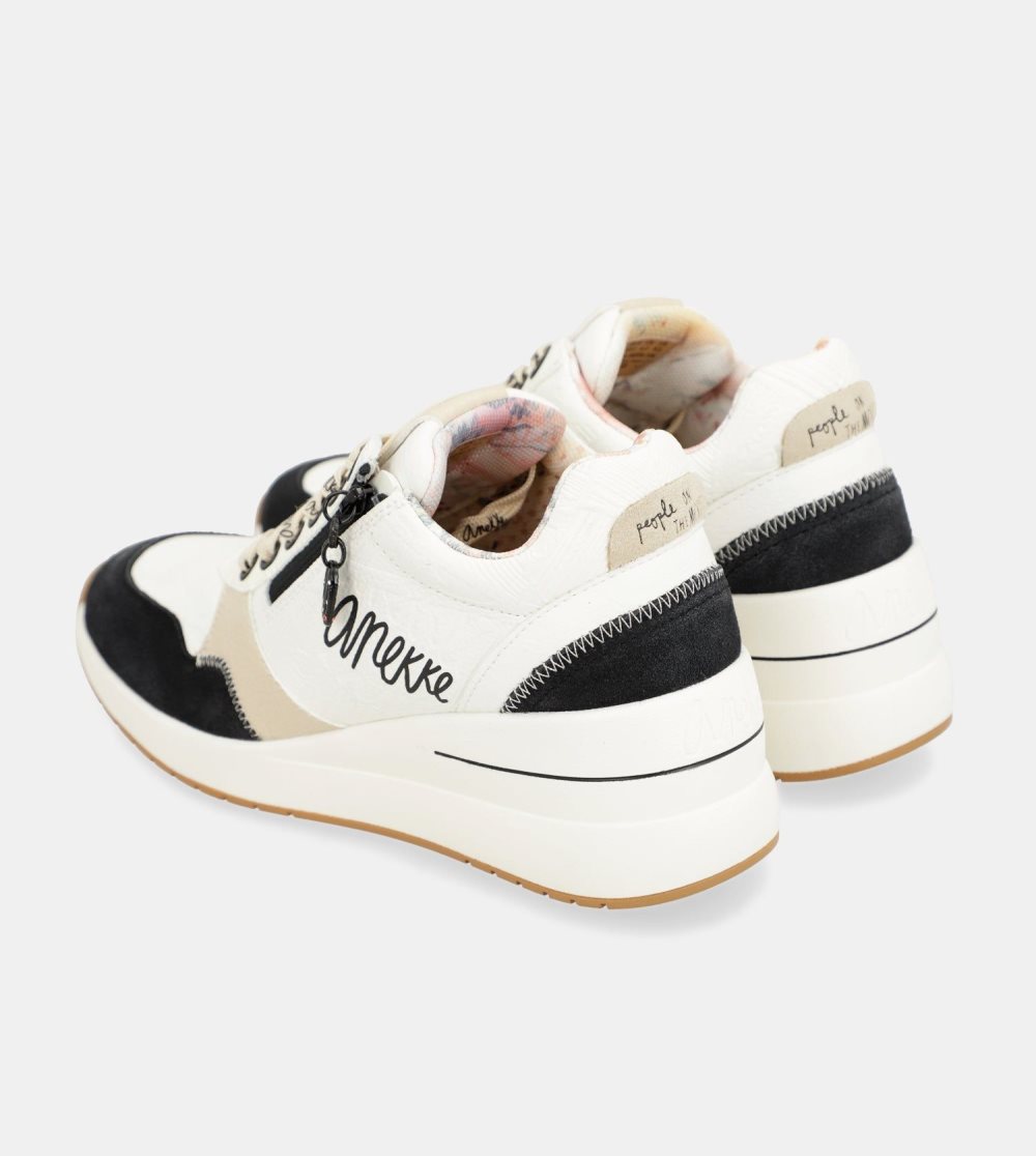 Női Anekke Black & White Wedge Sneakers Sportcipő | FAVEYP-974