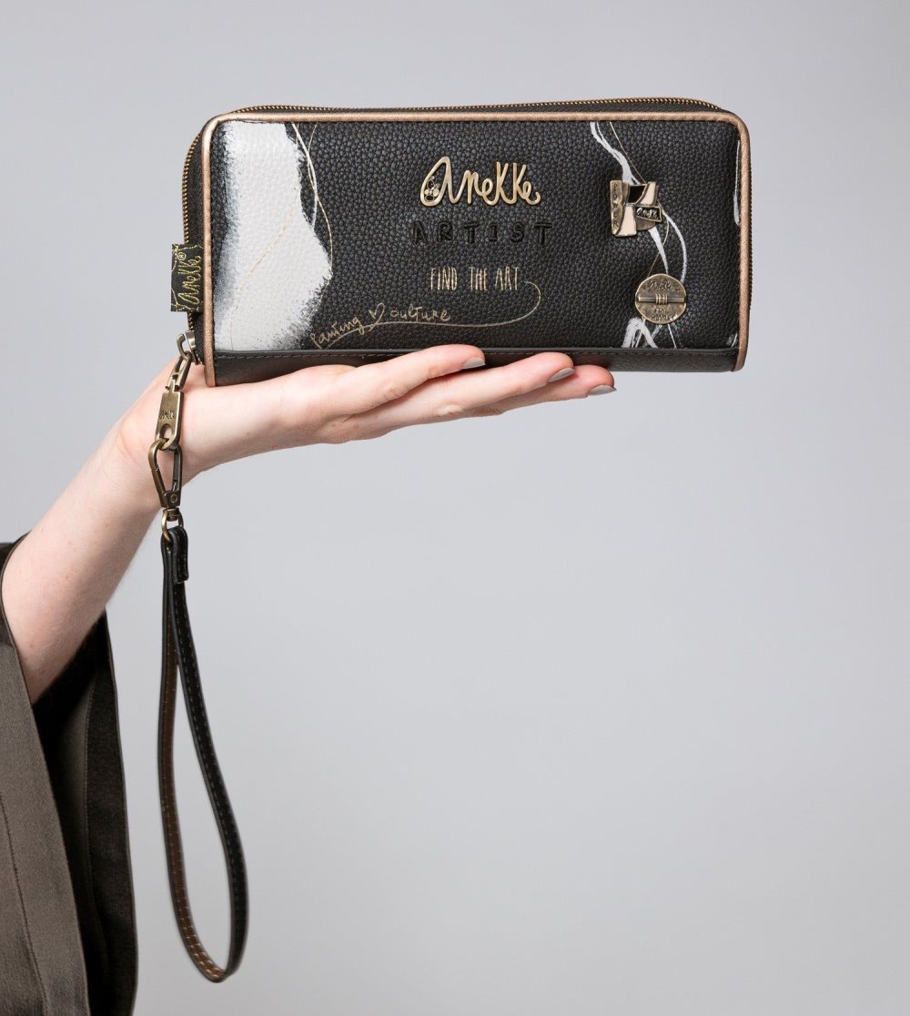 Női Anekke Nature Shodo Large Black Rfid Wallet Pénztárca | VJPBYC-607