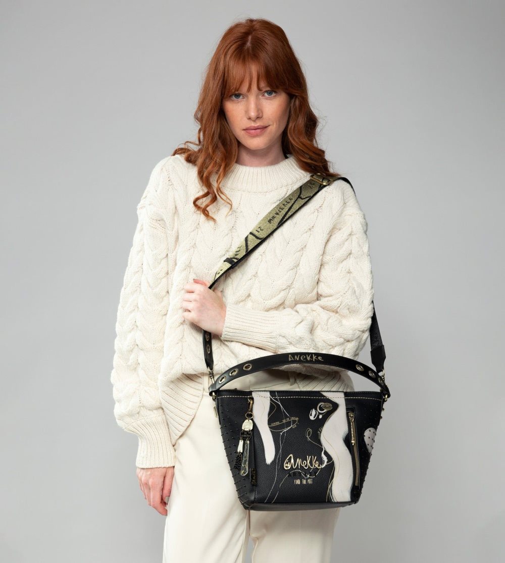 Női Anekke Nature Shodo Medium Black Handbag Kézitáska | KLCHAT-085