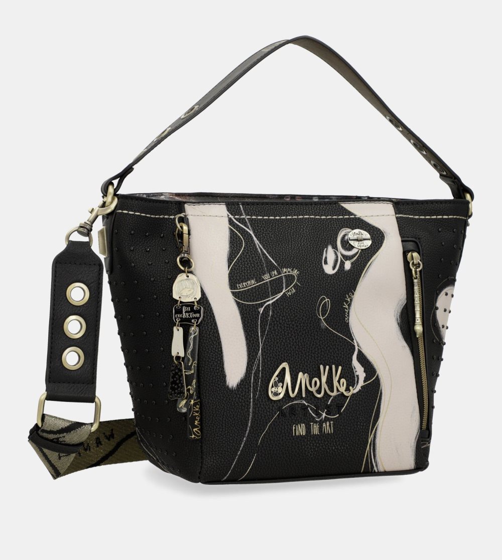 Női Anekke Nature Shodo Medium Black Handbag Kézitáska | KLCHAT-085