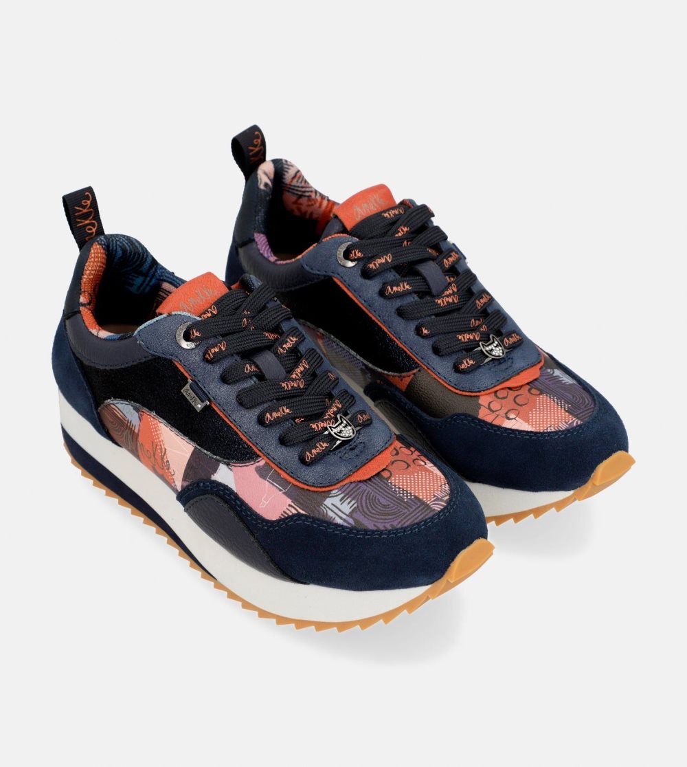 Női Anekke Navy Blue Palette Patterned Sports Sneakers Sportcipő | TAOBSQ-921