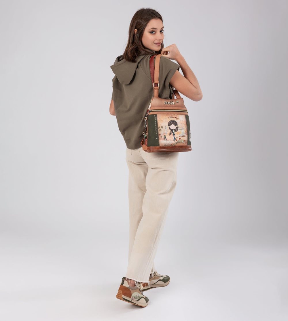 Női Anekke Peace & Love Camel Anti-theft Backpack Válltáskák | HKVJLG-605
