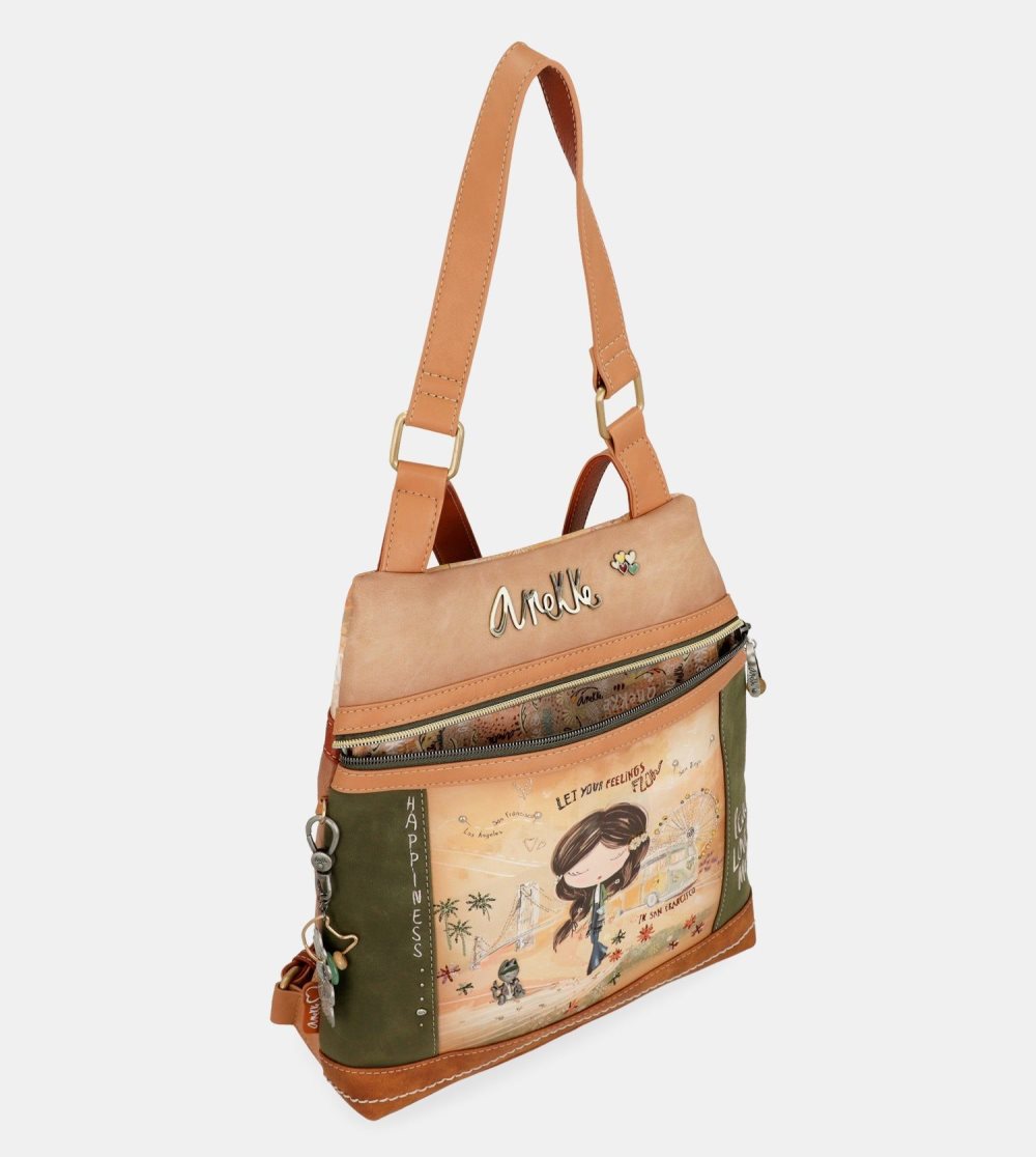 Női Anekke Peace & Love Camel Anti-theft Backpack Válltáskák | HKVJLG-605