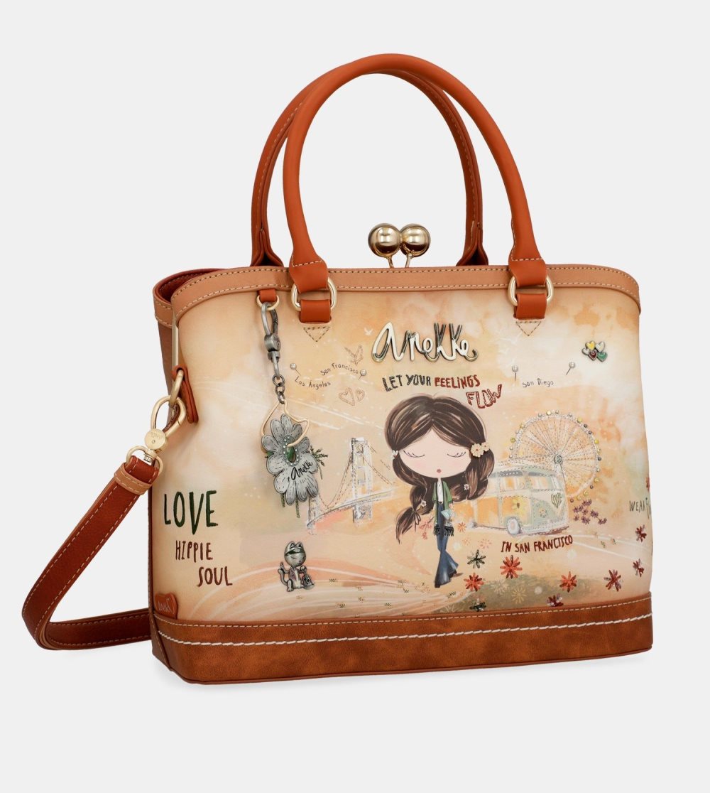 Női Anekke Peace & Love Camel Kiss Clasp Bag Crossbody Táska | WREZTU-093