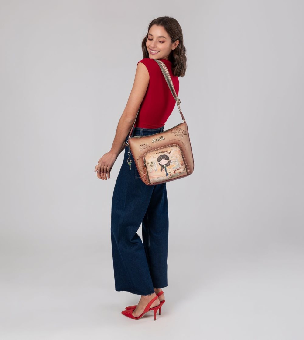 Női Anekke Peace & Love Camel Large Crossbody Bag Crossbody Táska | HNWKDL-158