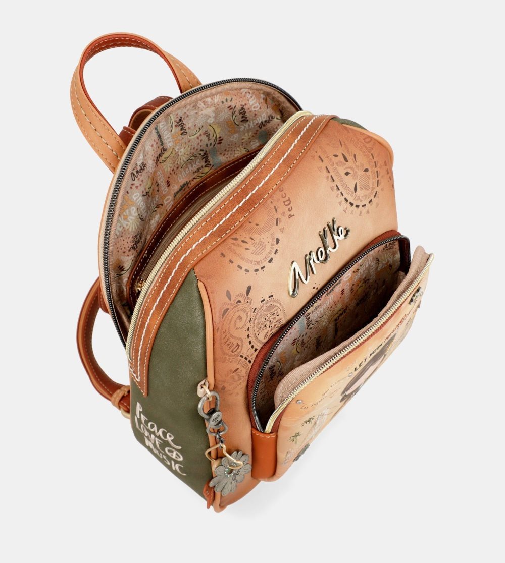 Női Anekke Peace & Love Camel Medium Backpack Hátizsákok | NSKYFE-405