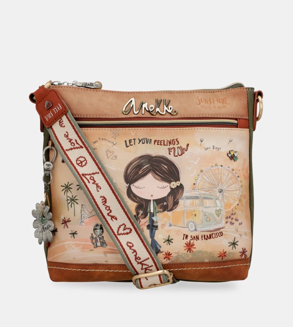 Női Anekke Peace & Love Camel Square Crossbody Bag Crossbody Táska | ARTGUO-298