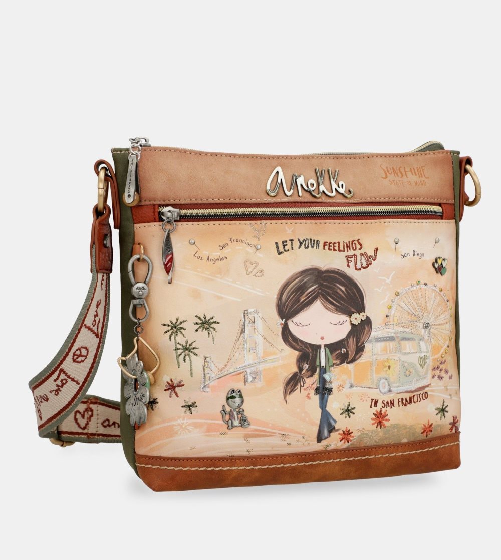 Női Anekke Peace & Love Camel Square Crossbody Bag Crossbody Táska | ARTGUO-298