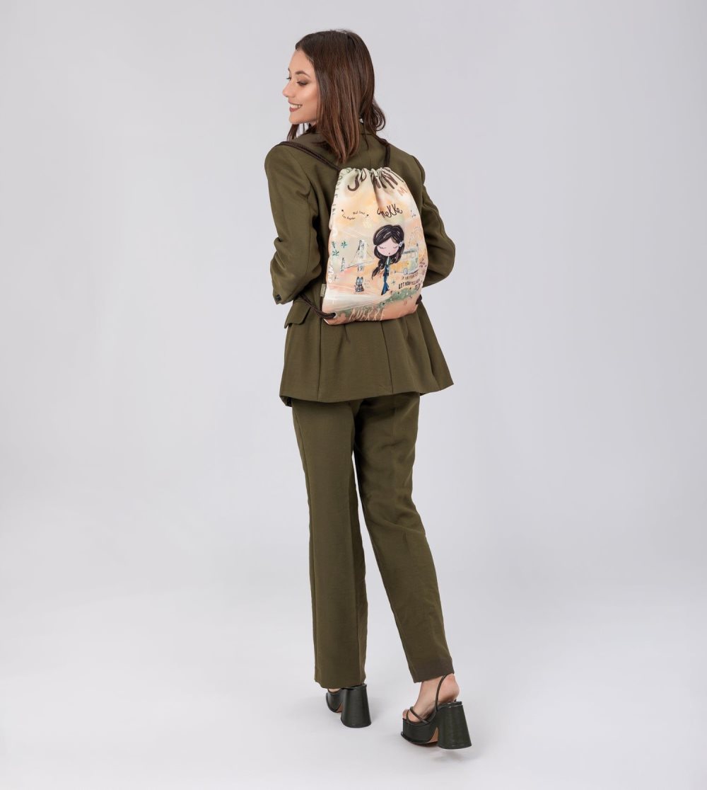 Női Anekke Peace & Love Fabric Drawstring Backpack Hátizsákok | NLDBMO-438