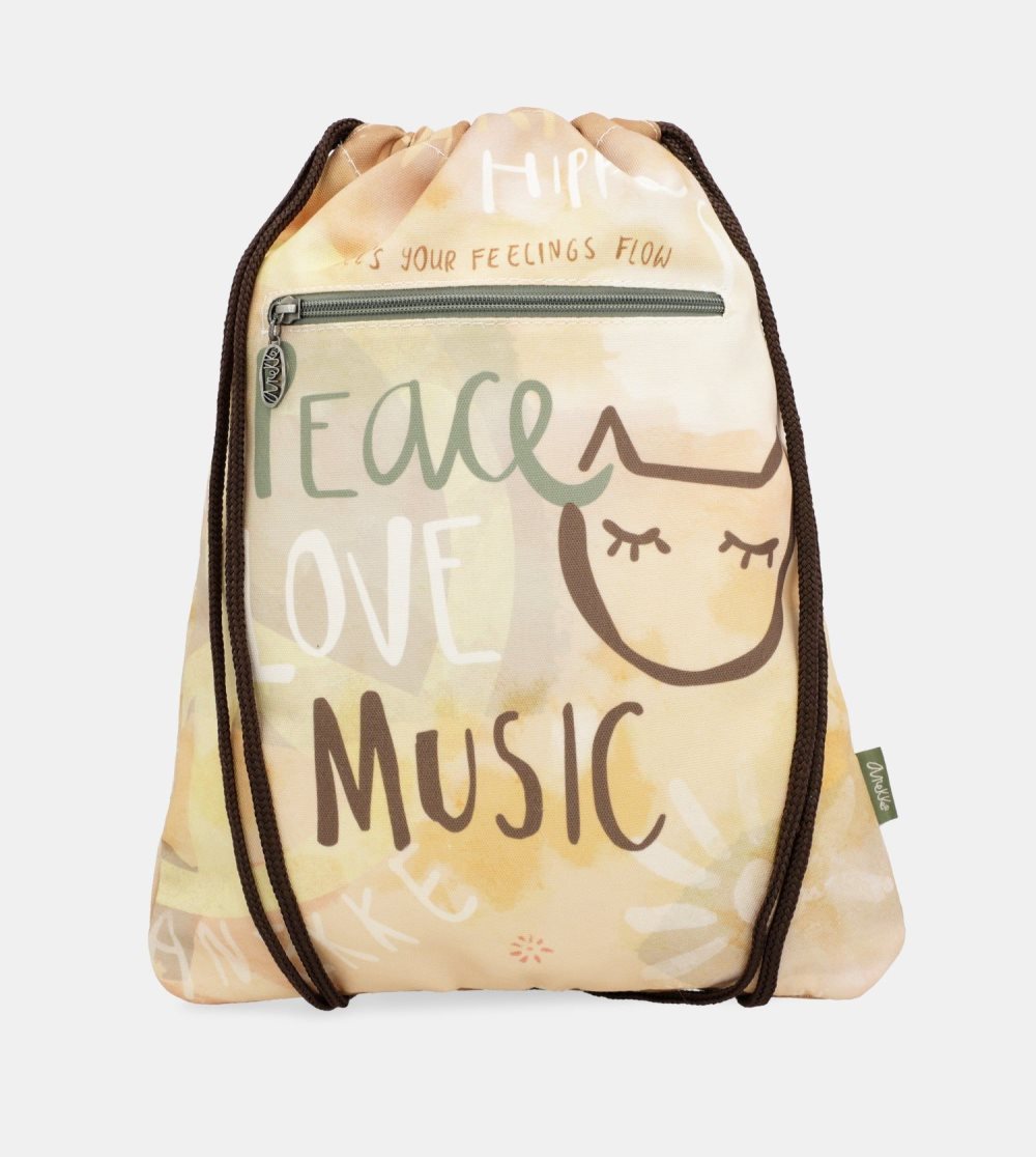 Női Anekke Peace & Love Fabric Drawstring Backpack Hátizsákok | NLDBMO-438