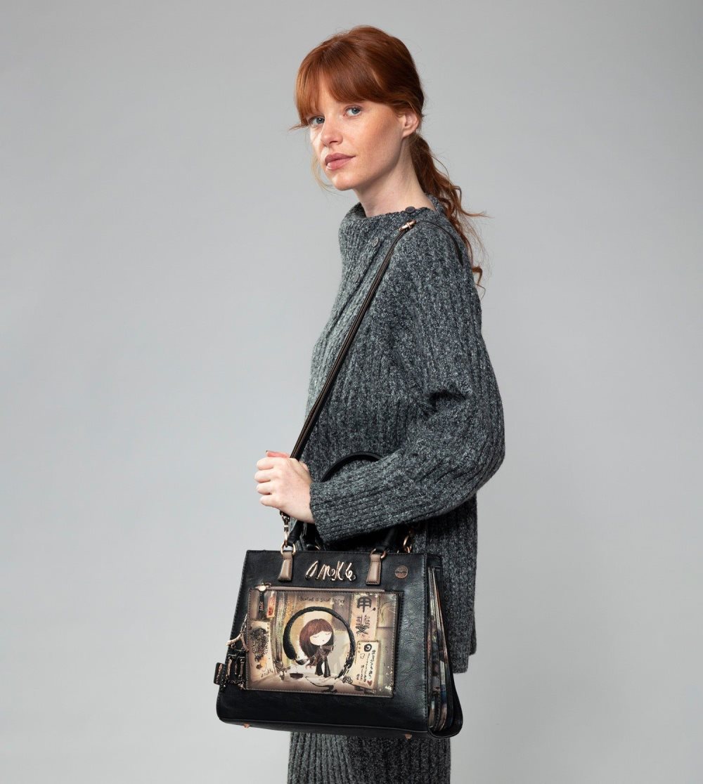 Női Anekke Shoen Black Tote With Shoulder Strap Kézitáska | TRWICY-578