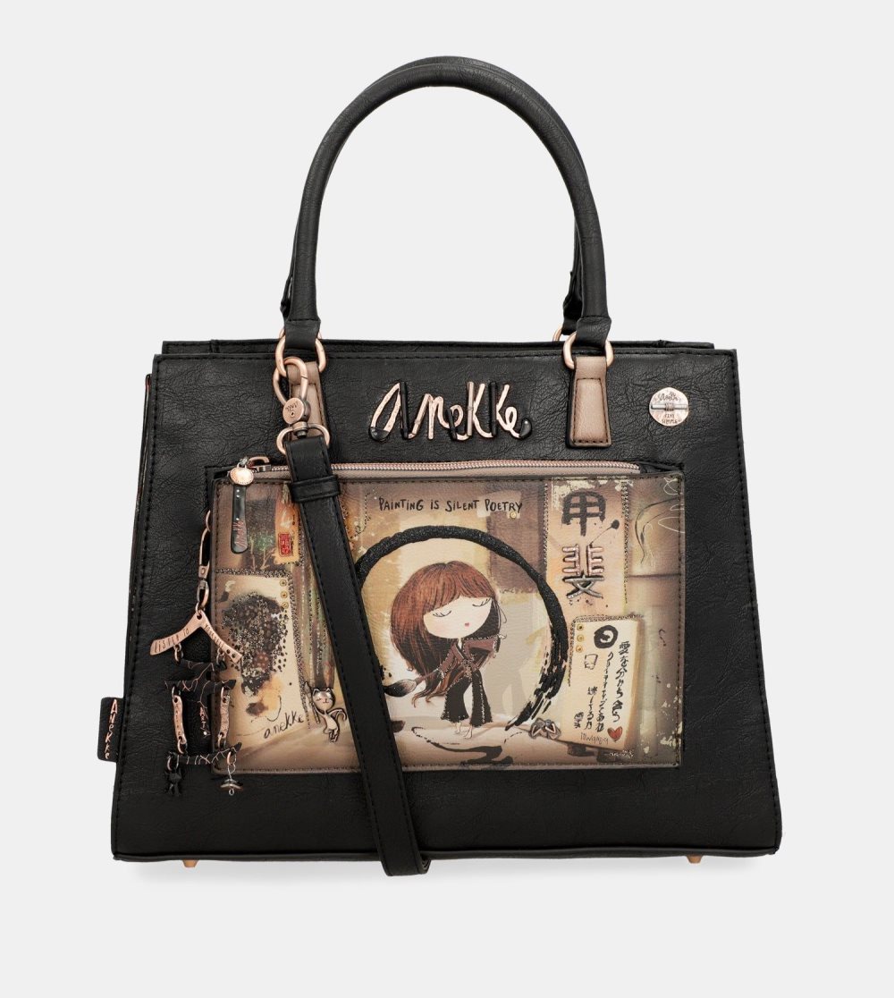 Női Anekke Shoen Black Tote With Shoulder Strap Kézitáska | TRWICY-578