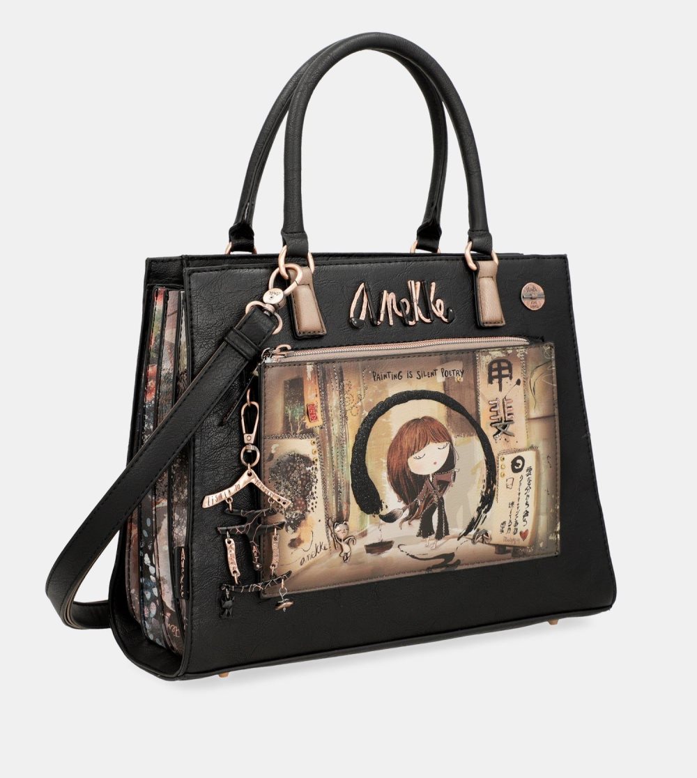 Női Anekke Shoen Black Tote With Shoulder Strap Kézitáska | TRWICY-578