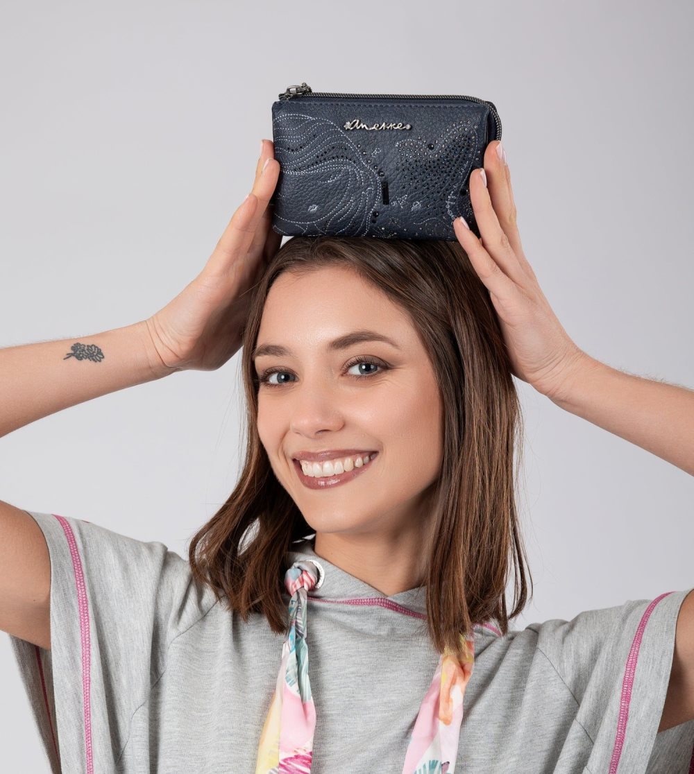 Női Anekke Studio Navy Blue Triple Coin Purse Pénztárca | TMCUQN-205